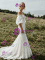 Sexy White Mermaid Lace Puff Sleeve Wedding Dress