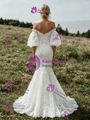 Sexy White Mermaid Lace Puff Sleeve Wedding Dress