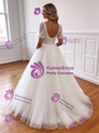 White Square Neck Tulle Puff Sleeve Beading Wedding Dress