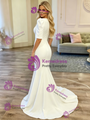 Simple White Mermaid Scoop Neck Wedding Dress