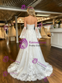 White Strapless Tulle Lace Appliques Short Sleeve Wedding Dress