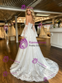 White Strapless Tulle Lace Appliques Short Sleeve Wedding Dress