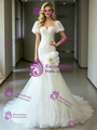 White Mermaid Tulle Puff Sleeve Wedding Dress
