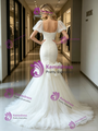 White Mermaid Tulle Puff Sleeve Wedding Dress