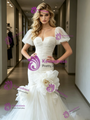 White Mermaid Tulle Puff Sleeve Wedding Dress