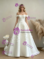 White Off The Shoulder Flower Wedding Dress