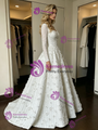White Square Neck Short Sleeve Wedding Dress