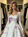 White Square Neck Short Sleeve Wedding Dress