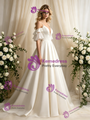Simple Ivory Satin Spaghetti Straps Wedding Dress