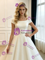 White Tulle Square Neck Cap Sleeve Wedding Dress