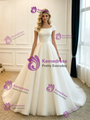 White Tulle Square Neck Cap Sleeve Wedding Dress