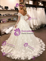 White Tulle Long Sleeve Pleats Flower Wedding Dress