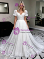 White Sequins Puff Sleeve Wedding Dress