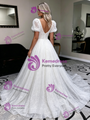White Sequins Puff Sleeve Wedding Dress