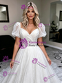 White Sequins Puff Sleeve Wedding Dress