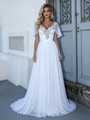 A-line White V-Neck Beading Wedding Dress