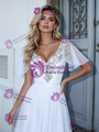 A-line White V-Neck Beading Wedding Dress