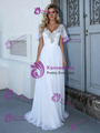 A-line White V-Neck Beading Wedding Dress