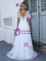 A-line White V-Neck Beading Wedding Dress