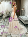 A-Line Champagne Tulle Lace Wedding Dress