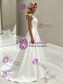 Simple White Satin Lace Scoop Neck Wedding Dress