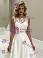 Simple White Satin Lace Scoop Neck Wedding Dress