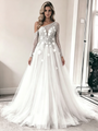 White Tulle One Shoulder Long Sleeve Wedding Dress