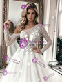 White Tulle One Shoulder Long Sleeve Wedding Dress