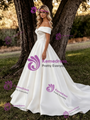 Simple White Satin Off The Shoulder Wedding Dress