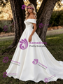 Simple White Satin Off The Shoulder Wedding Dress