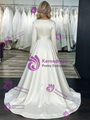 White Satin Long Sleeve Belt Wedding Dress