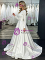 White Satin Long Sleeve Belt Wedding Dress