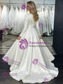 White Satin Long Sleeve Belt Wedding Dress
