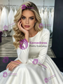 White Satin Long Sleeve Belt Wedding Dress