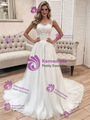 White Tulle Scoop Neck Lace Sleeveless Wedding Dress