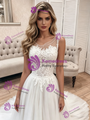 White Tulle Scoop Neck Lace Sleeveless Wedding Dress