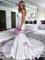 White Satin Lace Spaghetti Straps Wedding Dress