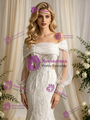 Beige White Mermaid Long Sleeve Wedding Dress