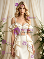 Sexy Ivory Satin Straps Beading Wedding Dress