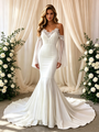 White Mermaid Straps Long Sleeve Wedding Dress