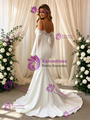 White Mermaid Straps Long Sleeve Wedding Dress