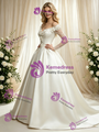 Fashion Ivory Satin Long Sleeve Flower Wedding Dress