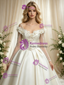 Fashion Ivory Satin Long Sleeve Flower Wedding Dress