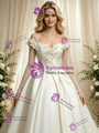 Fashion Ivory Satin Long Sleeve Flower Wedding Dress