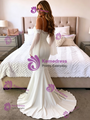 White Mermaid Straps Lace Long Sleeve Wedding Dress
