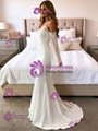 White Mermaid Straps Lace Long Sleeve Wedding Dress