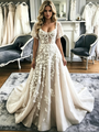 A-Line Tulle Appliques Straps Wedidng Dress