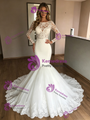 White Mermaid Tulle Lace Long Sleeve Wedding Dres