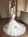 White Mermaid Tulle Lace Long Sleeve Wedding Dres