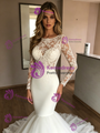 White Mermaid Tulle Lace Long Sleeve Wedding Dres